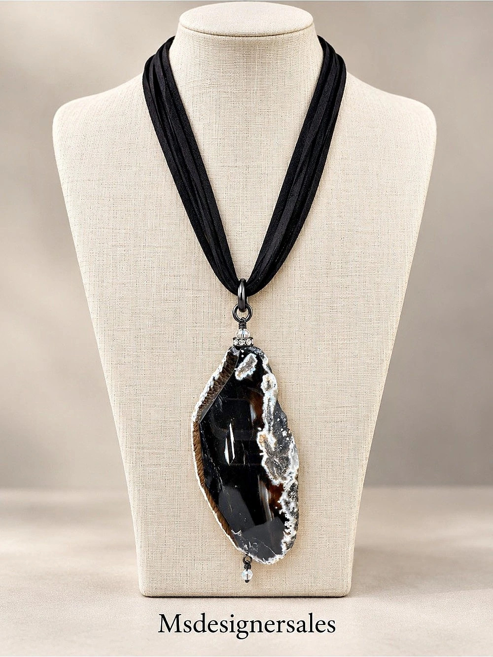 Black & Gray Geode Pendant Statement Necklace